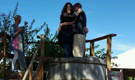 Two participants in the grapestomping festival at St. Josefs Winery