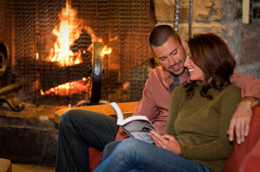 Timberline Lodge Lobby Fireplace & Couple