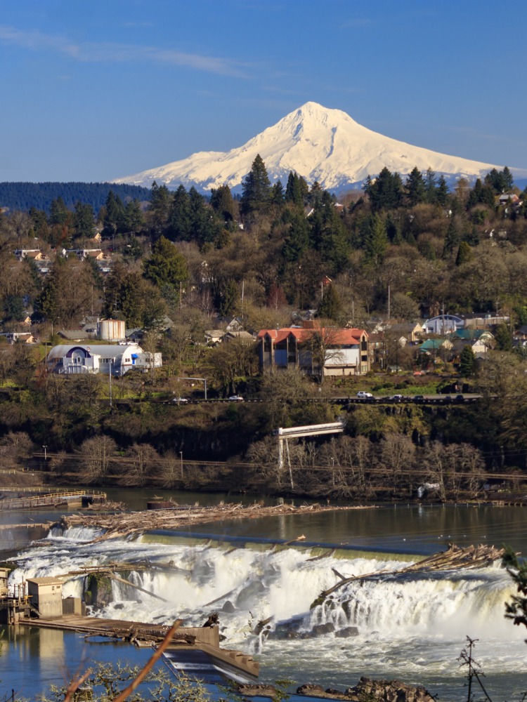Mt Hood & Willamette Falls seen from West Linn's I-205 Viewpoint