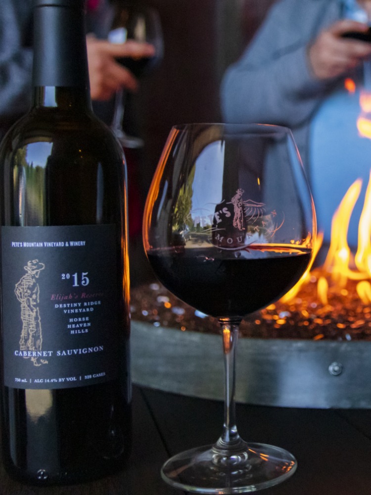 Closeup Wine Glass, Bottle & Fire Ring