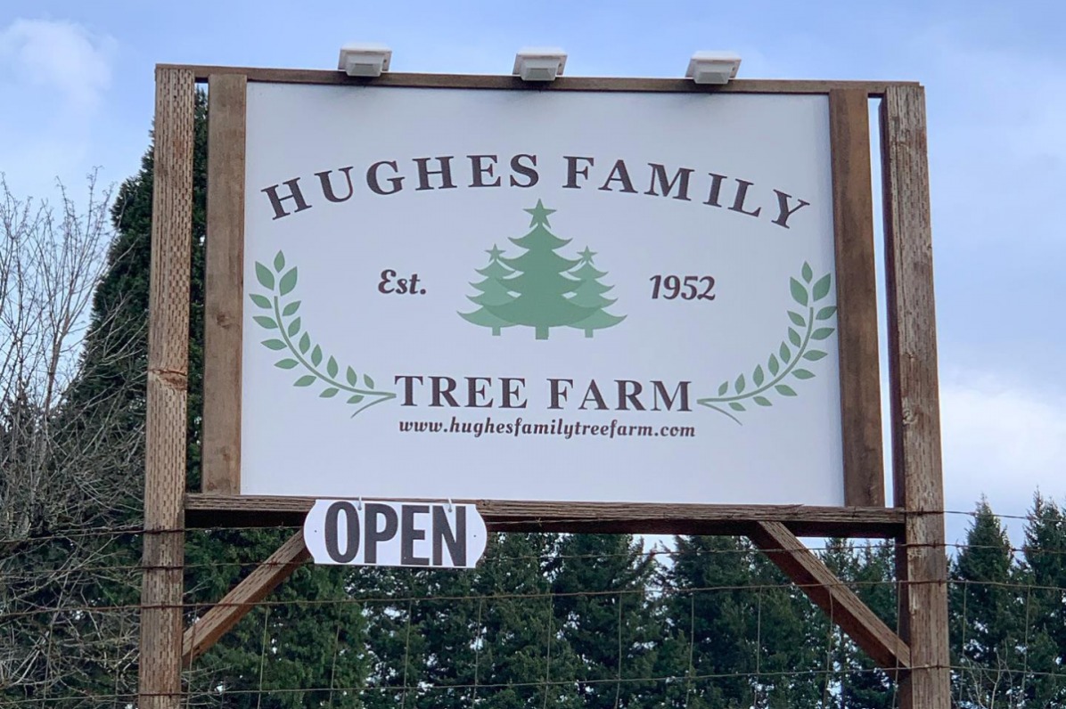 Sign for Hughes Family Tree Farm