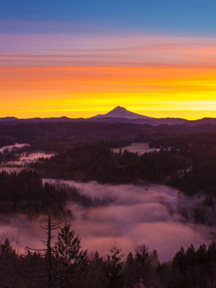 Sunrise over Mt. Hood view from Jonsrud Viewpoint in Sandy, Oregon
