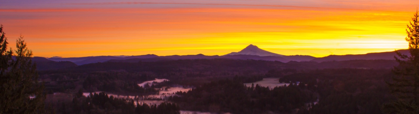 Sunrise over Mt. Hood view from Jonsrud Viewpoint in Sandy, Oregon