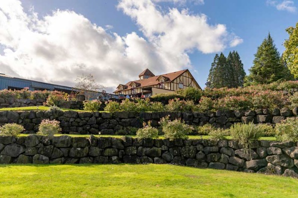 Looking up at the winery from the pond at St. Josef's Winery
