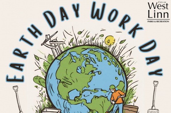 Infographic for Earth Day Work Day with a gardener raking in front of a globe
