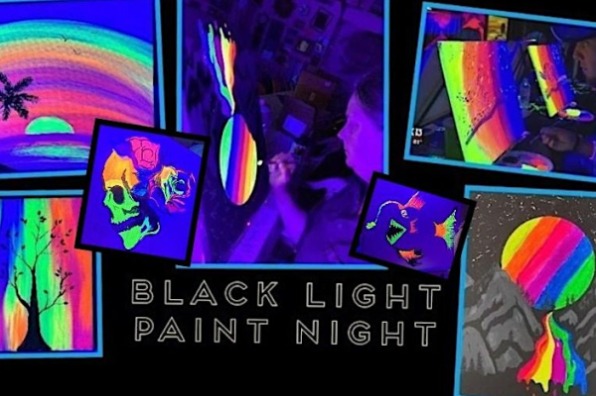 Neon colored paintings glow under black lights 