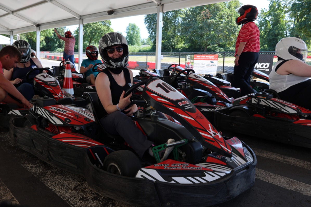 Go Kart racers line up at the starting line of Pat's Acres