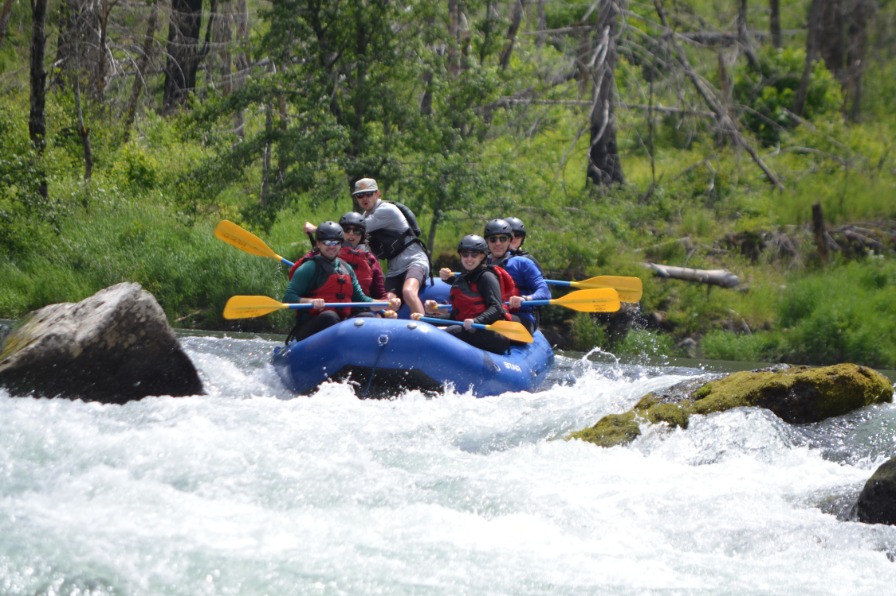 A group of whitwater rafters on the Clackamas River