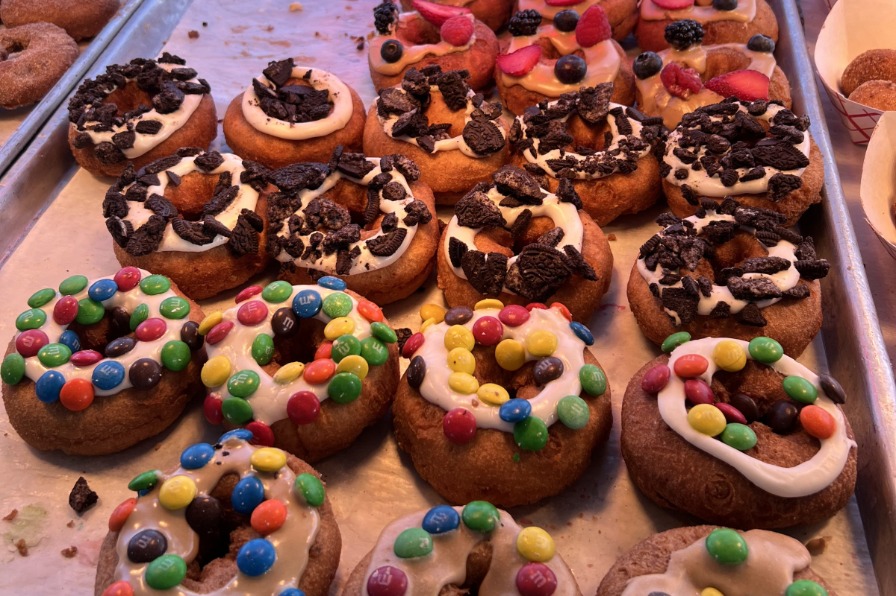 Colorful donuts on a plate