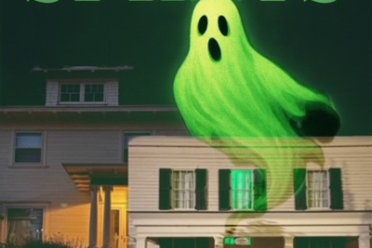 Ghost graphic over historic home