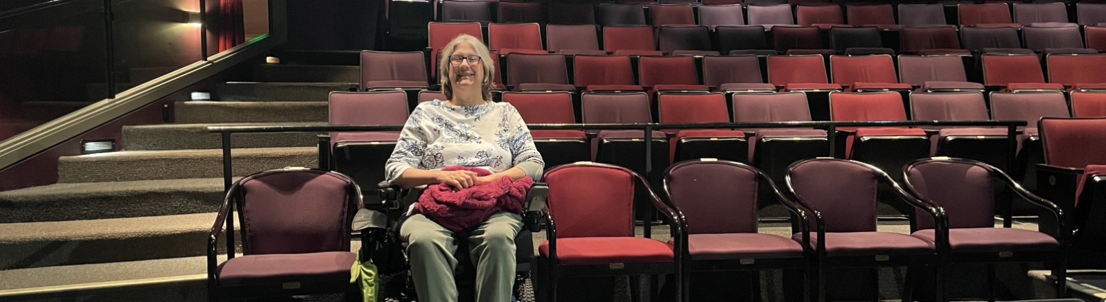 A person in a wheel chair sits in a theater