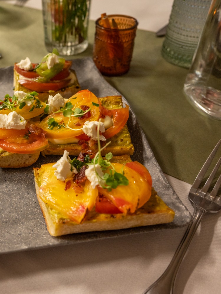 Colorful yellow, red and green crackers on a plate