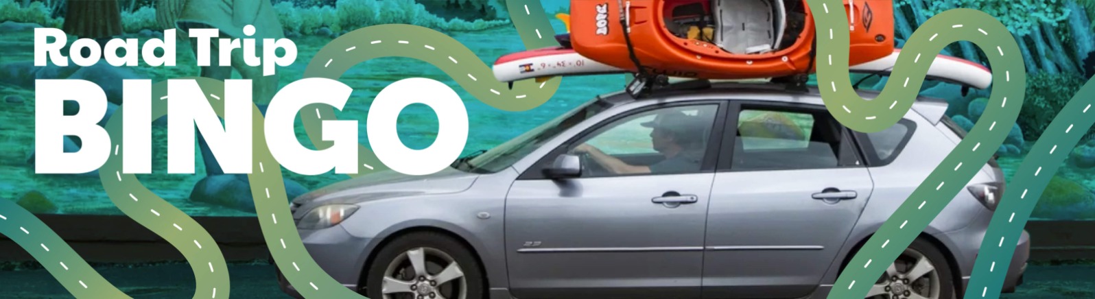 Car with kayaks on top rack