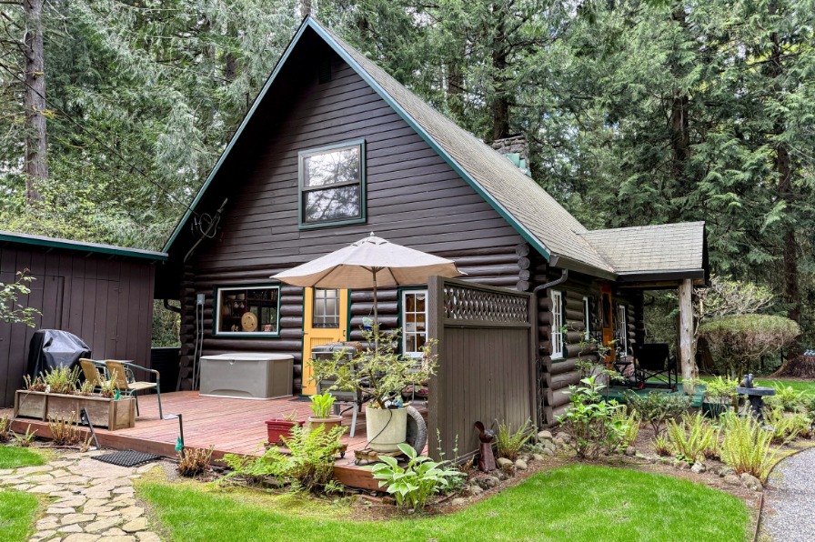 Outside of a log cabin